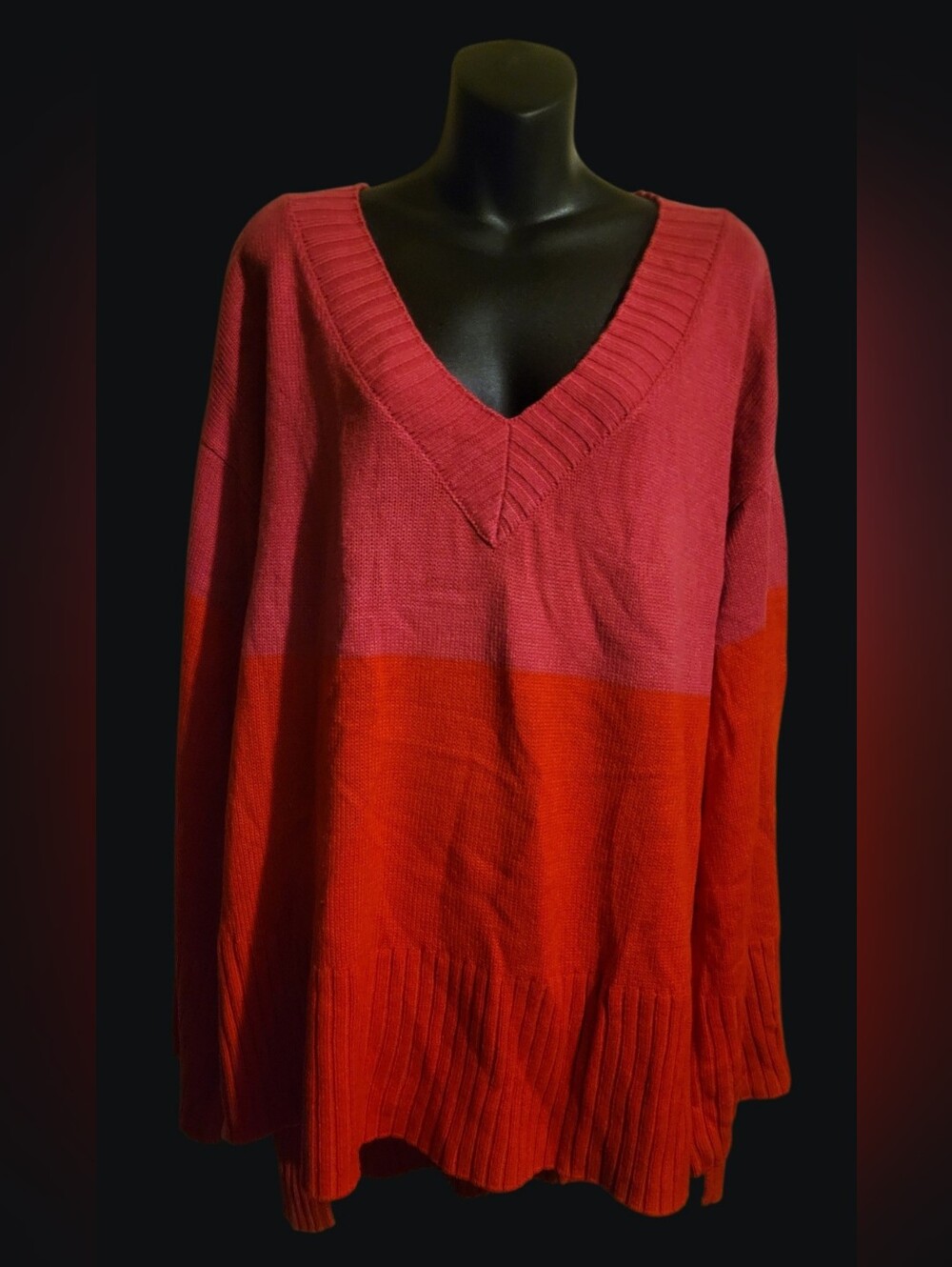 G BY GIULIANA V-Neck Colorblock Sweater - Pink & Red